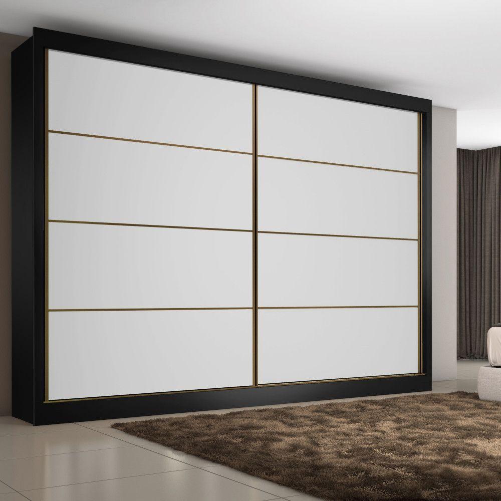 Guarda Roupa Sevilha 2 Portas 100% Mdf Mademarcs Preto-branco Acetinado-preto - 4