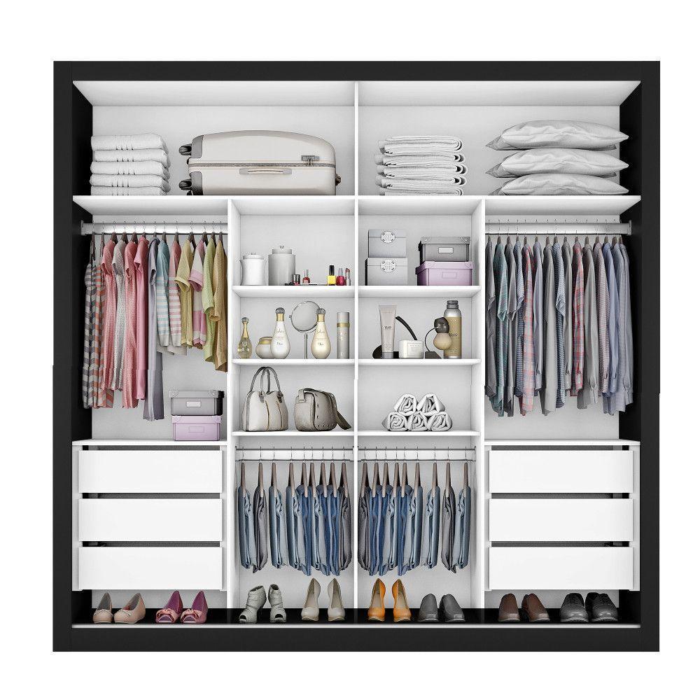 Guarda Roupa Sevilha 2 Portas 100% Mdf Mademarcs Preto-branco Acetinado-preto - 5