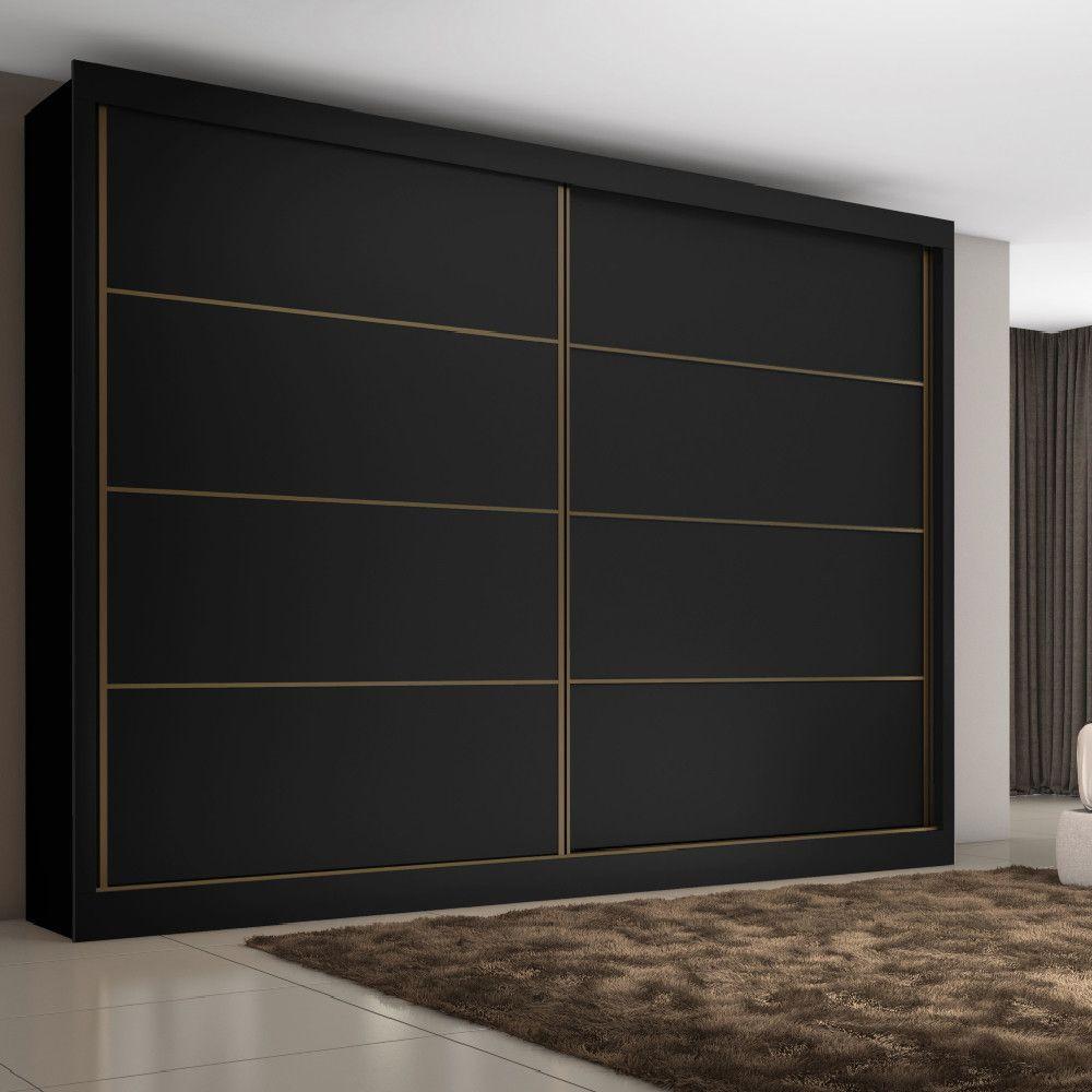 Guarda Roupa Sevilha 2 Portas 100% Mdf Mademarcs Preto-branco Acetinado-preto - 7