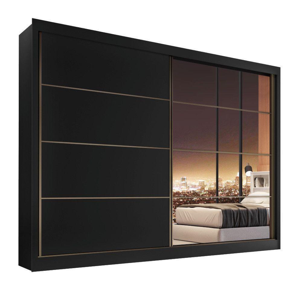 Guarda Roupa Sevilha 1 Porta Espelhada 100% Mdf Mademarcs Preto-branco Acetinado-preto - 3