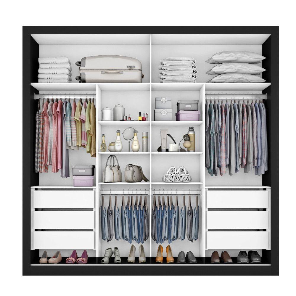 Guarda Roupa Sevilha 1 Porta Espelhada 100% Mdf Mademarcs Preto-branco Acetinado-preto - 8