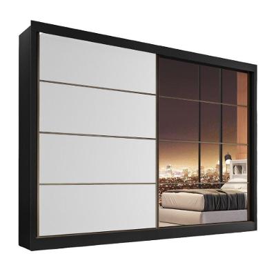 Guarda Roupa Sevilha 1 Porta Espelhada 100% Mdf Mademarcs Preto-branco Acetinado-preto