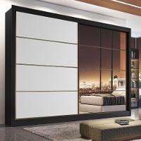 Guarda Roupa Sevilha 1 Porta Espelhada 100% Mdf Mademarcs Preto-branco Acetinado-preto