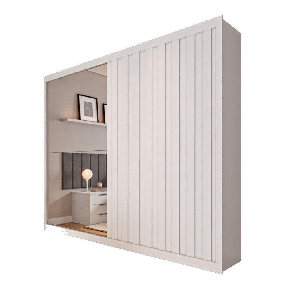 Guarda Roupa Rustic 1 Porta Ripado E 1 Porta Com Espelho Branco Acetinado - 1