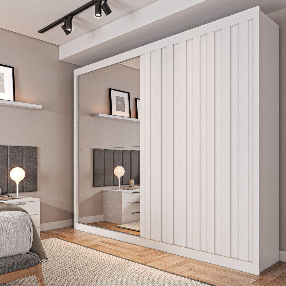 Guarda Roupa Rustic 1 Porta Ripado E 1 Porta Com Espelho Branco Acetinado - 2