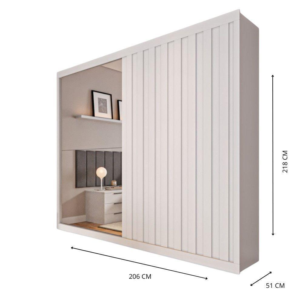 Guarda Roupa Rustic 1 Porta Ripado E 1 Porta Com Espelho Branco Acetinado - 3