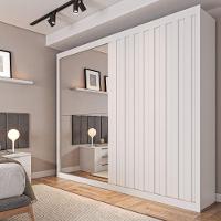 Guarda Roupa Rustic 1 Porta Ripado E 1 Porta Com Espelho Branco Acetinado - 2