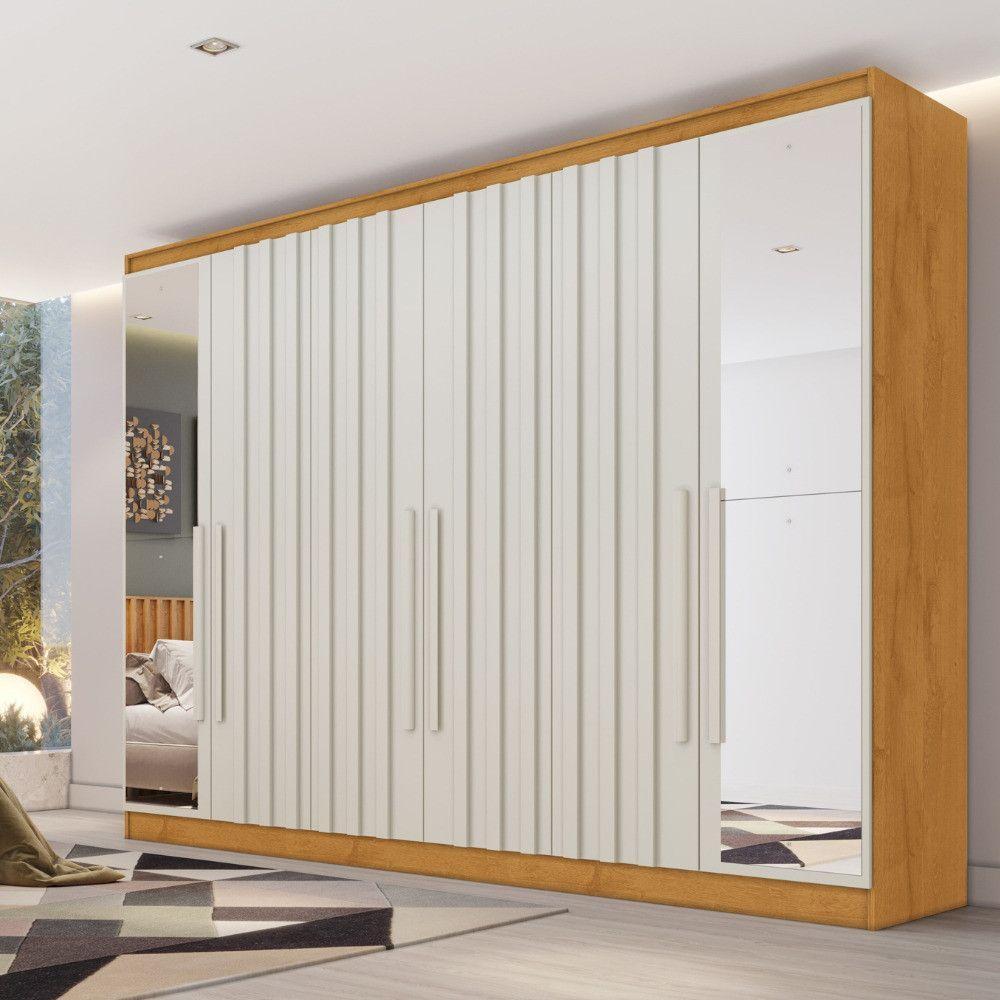 Guarda Roupa Oxford 6 Portas 4 Ripadas 4 Gavetas Com Espelho Peroba-off White - 2