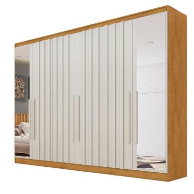 Guarda Roupa Oxford 6 Portas 4 Ripadas 4 Gavetas Com Espelho Peroba-off White