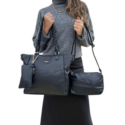 Kit 3 Peças Bolsa Feminina Com Alça Trançada Lyssa Preta
