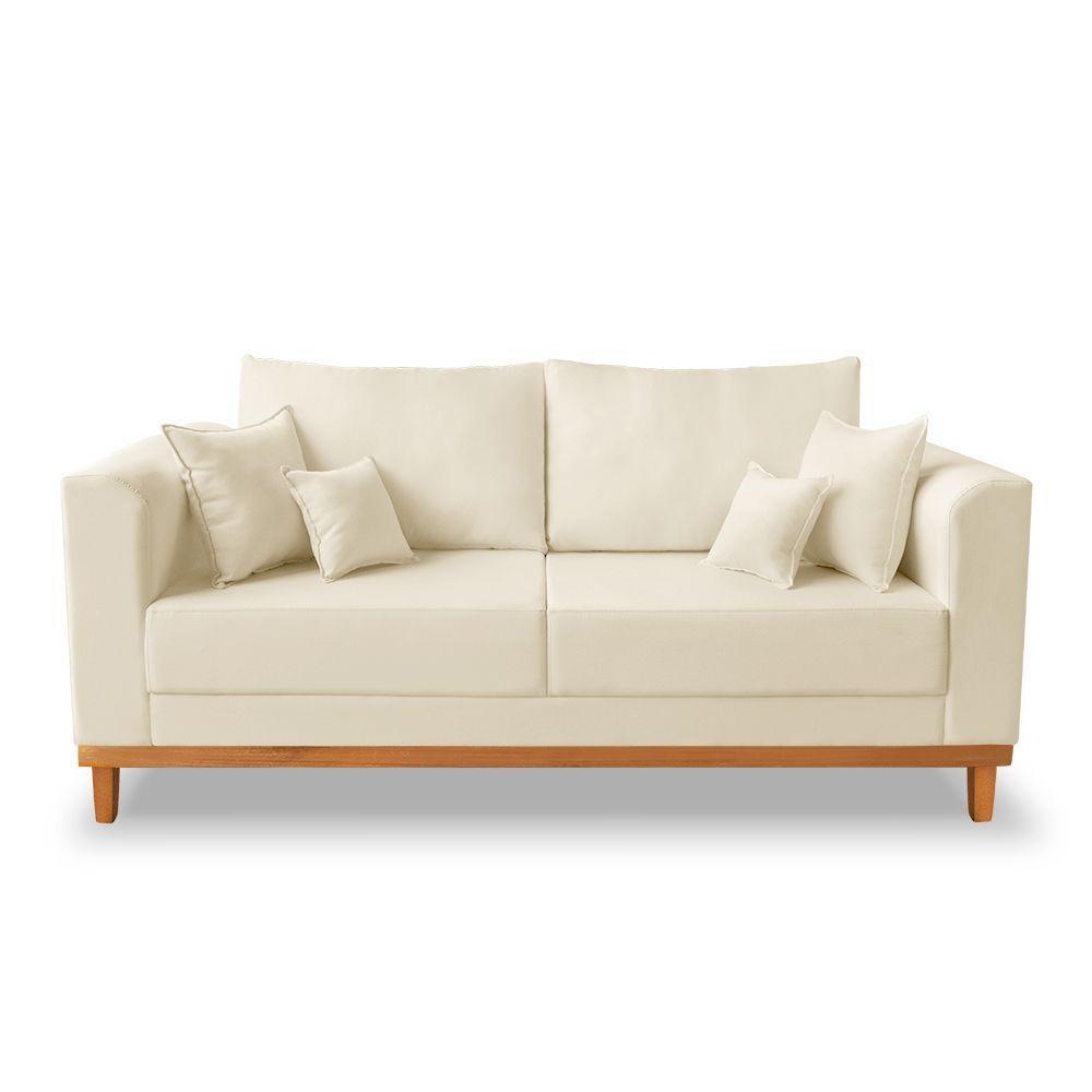 Sofá Viena Beny 3 Lugares Com Base De Madeira Suede Bege - 1