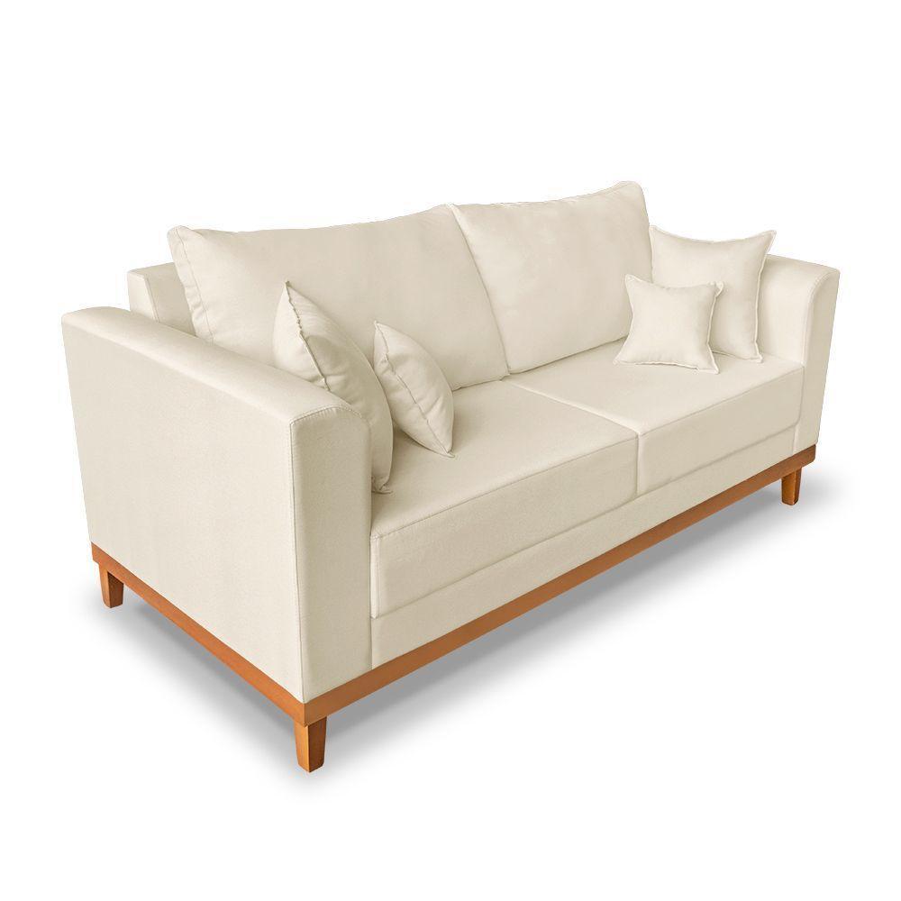 Sofá Viena Beny 3 Lugares Com Base De Madeira Suede Bege - 2