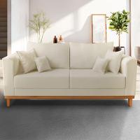 Sofá Viena Beny 3 Lugares Com Base De Madeira Suede Bege - 6