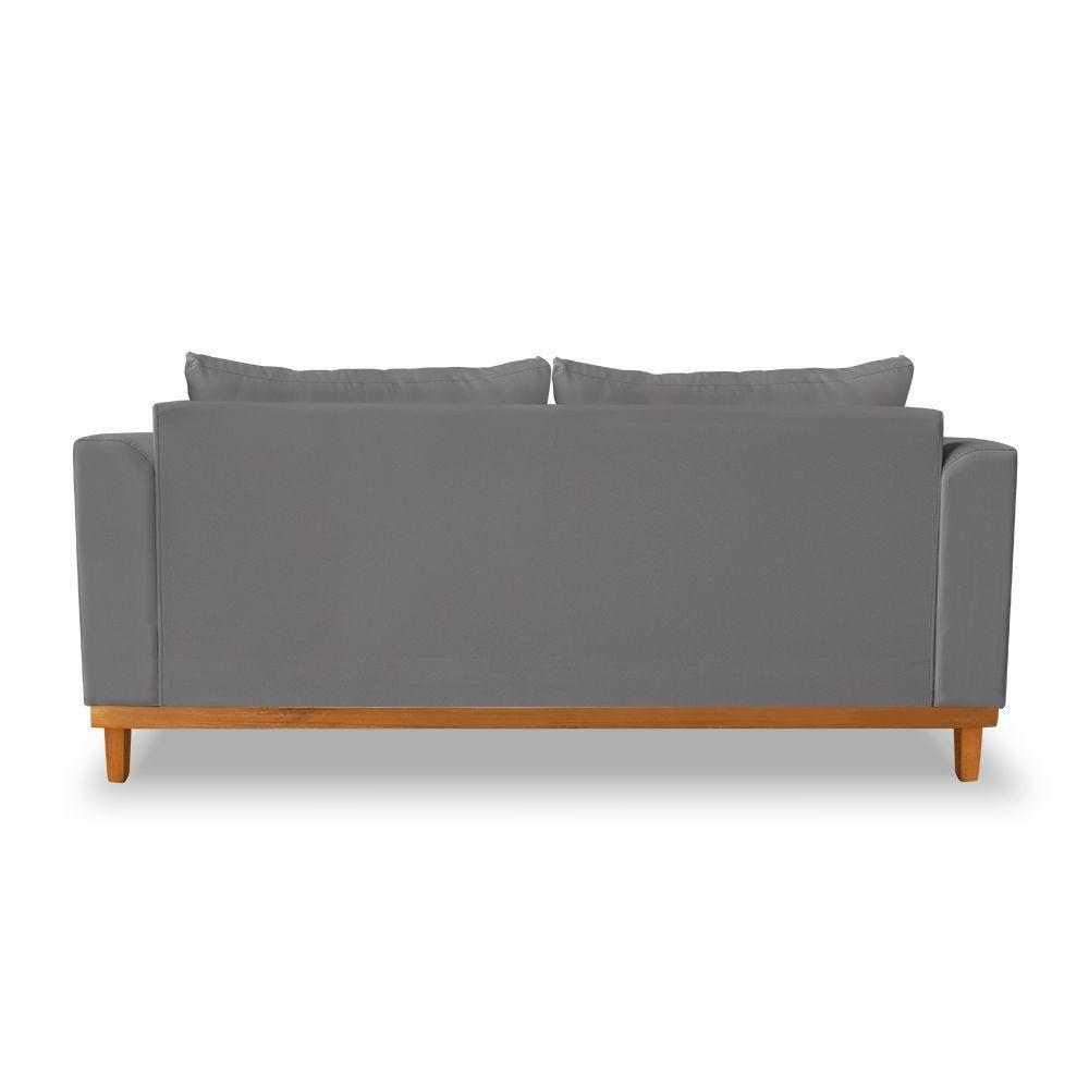 Sofá Viena Beny 3 Lugares Com Base De Madeira Suede Cinza - 4