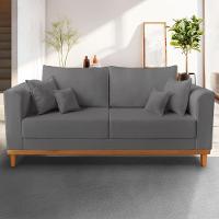 Sofá Viena Beny 3 Lugares Com Base De Madeira Suede Cinza - 6