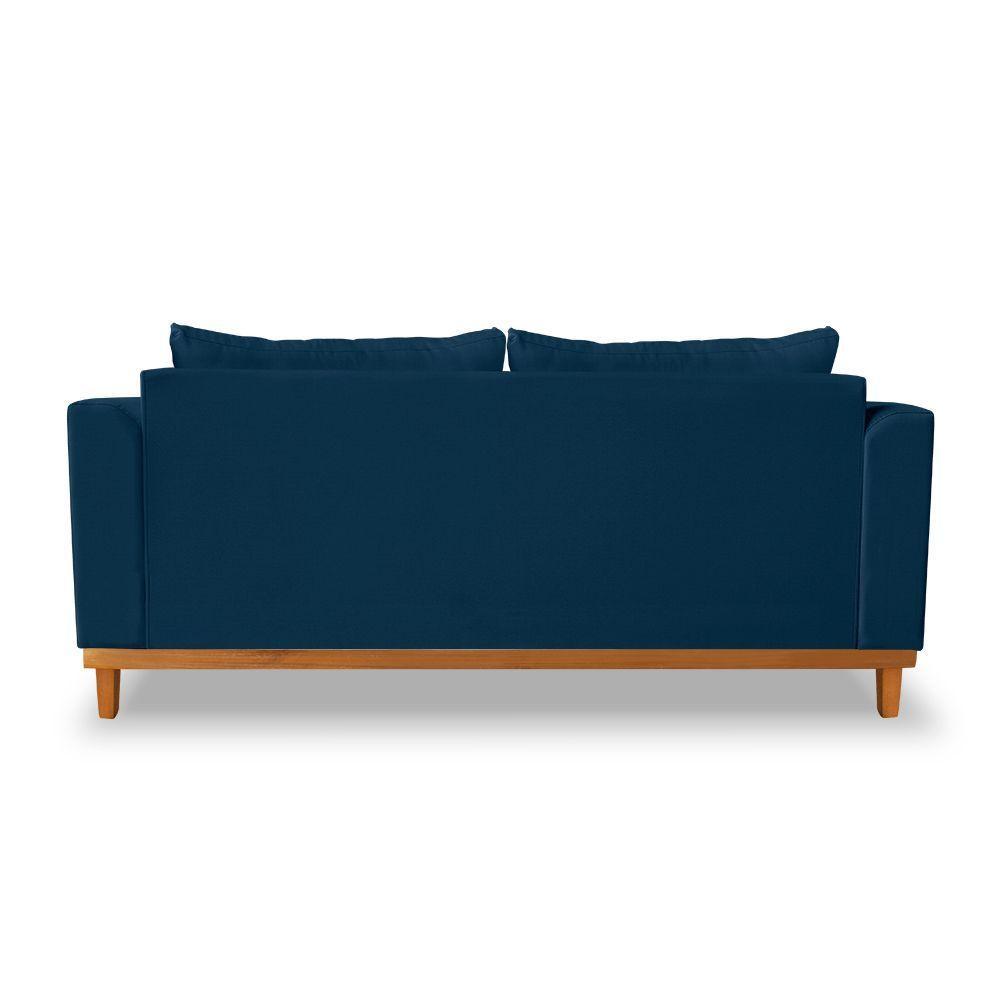 Sofá Viena Beny 3 Lugares Com Base De Madeira Linho Azul - 5
