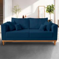 Sofá Viena Beny 3 Lugares Com Base De Madeira Linho Azul - 2