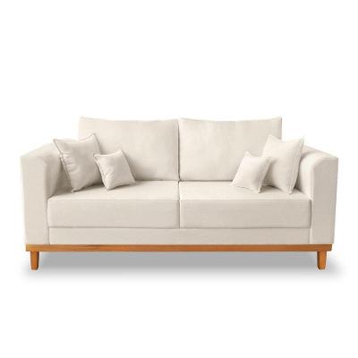 Sofá Viena Beny 3 Lugares Com Base De Madeira Linho Bege