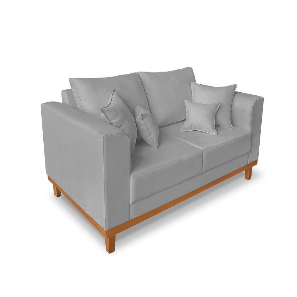Sofá Viena Beny 2 Lugares Com Base De Madeira Linho Cinza - 3
