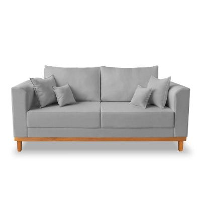 Sofá Viena Beny 03 Lugares Com Base De Madeira Linho Cinza