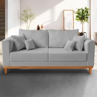 Sofá Viena Beny 03 Lugares Com Base De Madeira Linho Cinza - 2