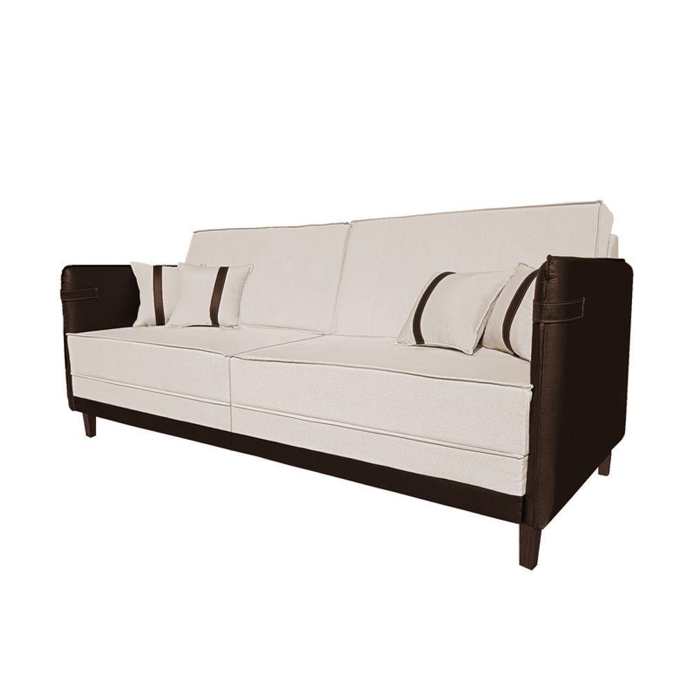 Sofá Modular 3 Lugares Filipi 2,12m Linho Bege - Corino Marrom - 3