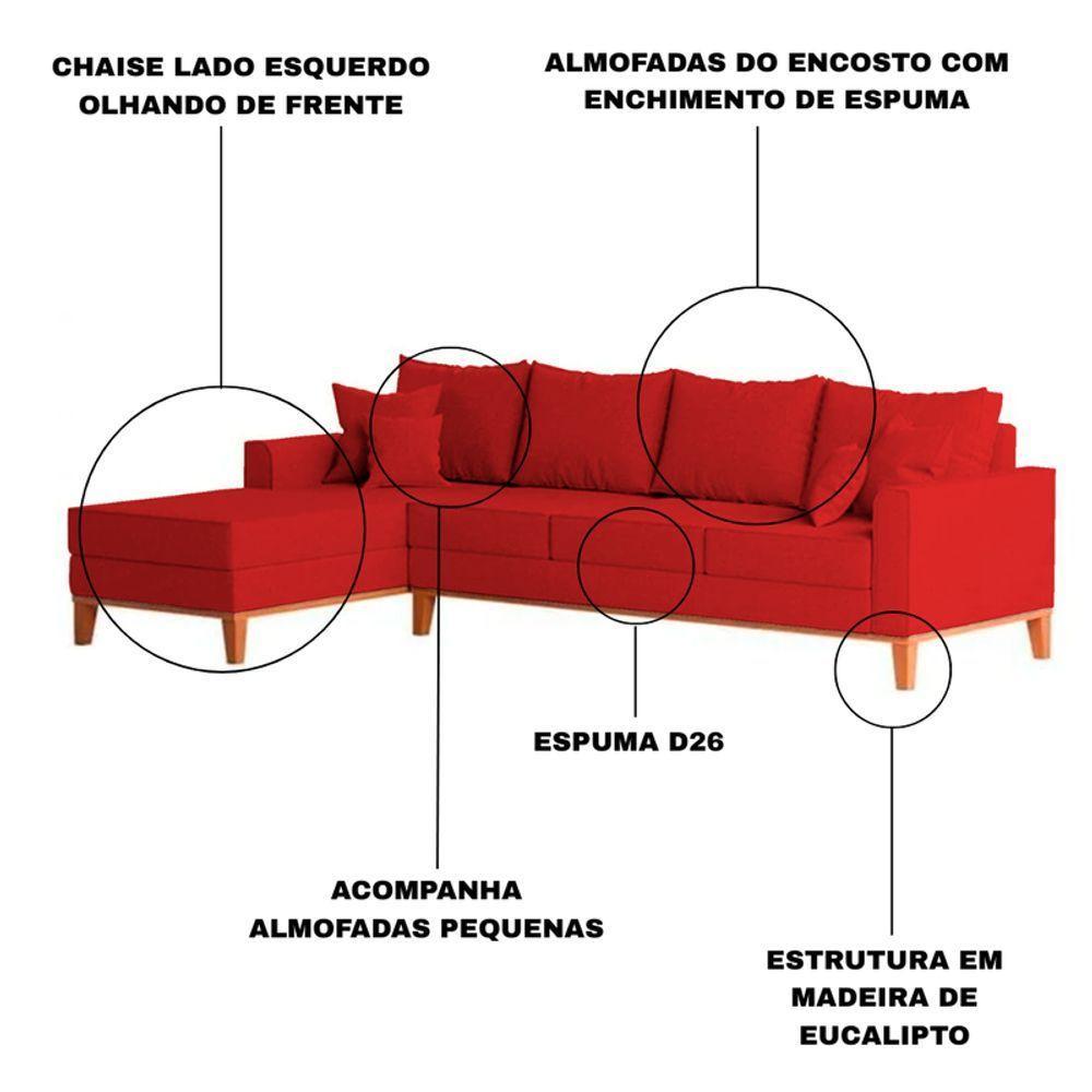 Sofá 4 Lugares Beny Com Chaise Esquerdo Suede Vermelho - 3