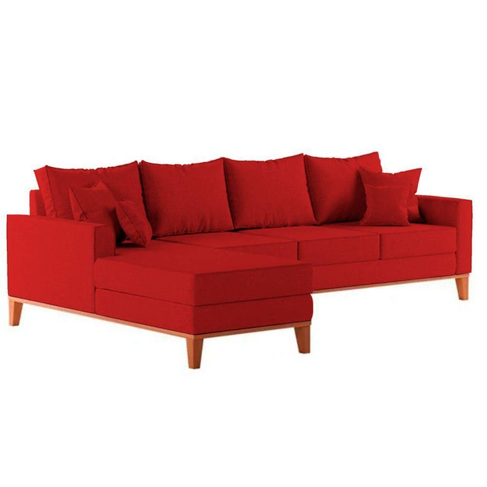Sofá 4 Lugares Beny Com Chaise Esquerdo Suede Vermelho - 4