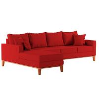 Sofá 4 Lugares Beny Com Chaise Esquerdo Suede Vermelho