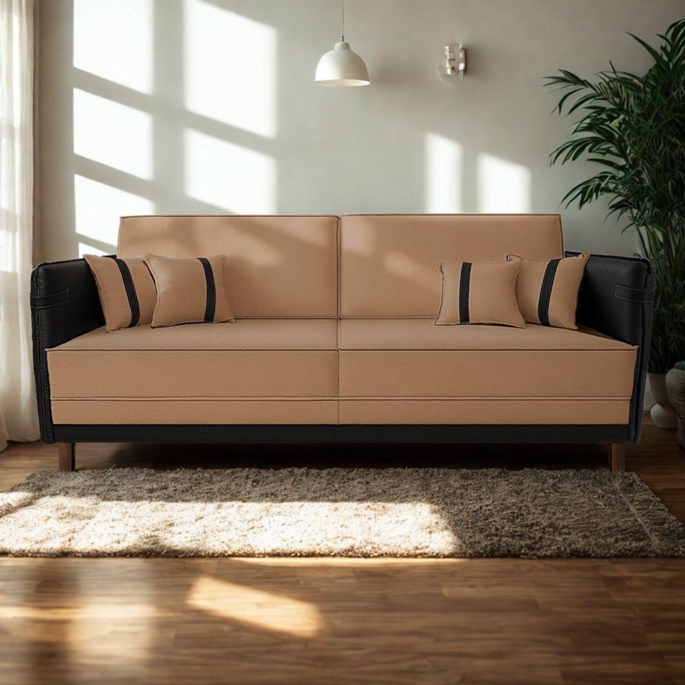 Sofá Modular 3 Lugares Filipi 2,12m Corino Terracota - Corino Preto - 1