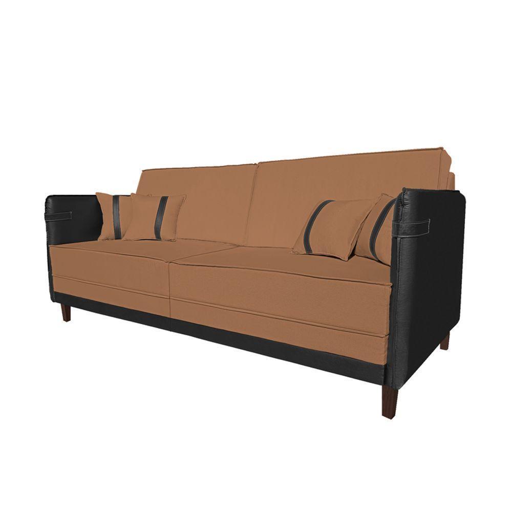 Sofá Modular 3 Lugares Filipi 2,12m Corino Terracota - Corino Preto - 3