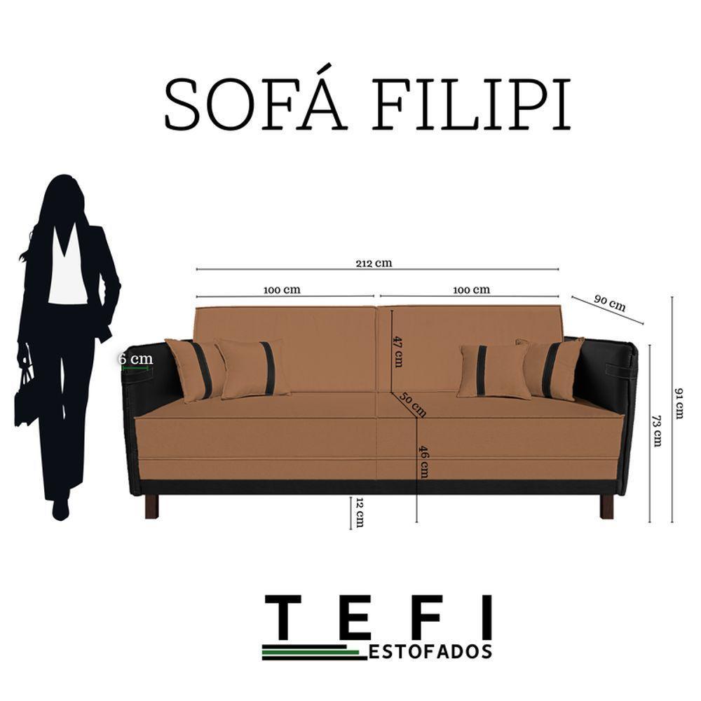 Sofá Modular 3 Lugares Filipi 2,12m Corino Terracota - Corino Preto - 5