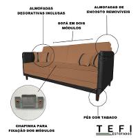 Sofá Modular 3 Lugares Filipi 2,12m Corino Terracota - Corino Preto - 6