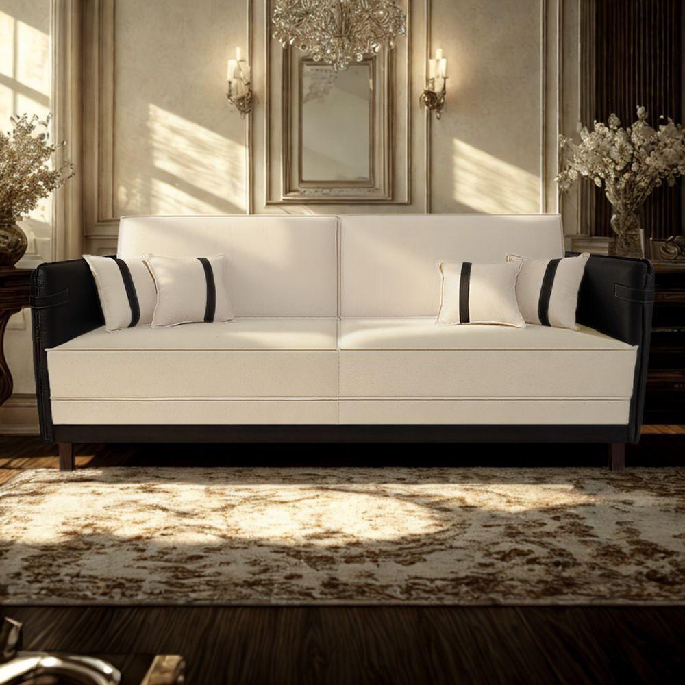 Sofá Modular 3 Lugares Filipi 2,12m Corino Bege - Corino Preto - 1