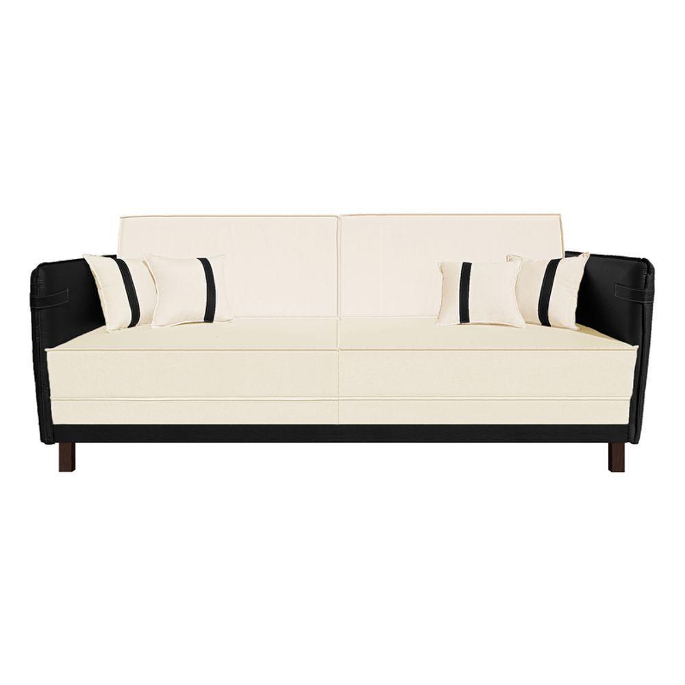 Sofá Modular 3 Lugares Filipi 2,12m Corino Bege - Corino Preto - 2