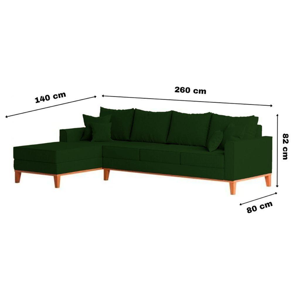 Sofá 4 Lugares Beny Com Chaise Esquerdo Suede Verde - 6