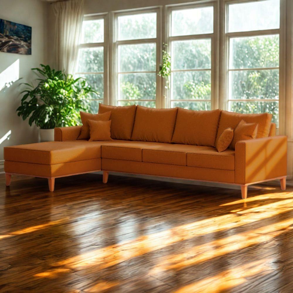 Sofá 4 Lugares Beny Com Chaise Esquerdo Suede Terracota - 1