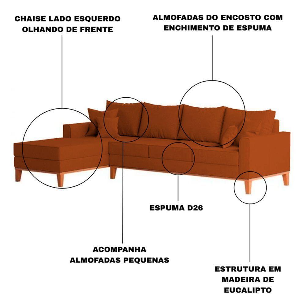 Sofá 4 Lugares Beny Com Chaise Esquerdo Suede Terracota - 3