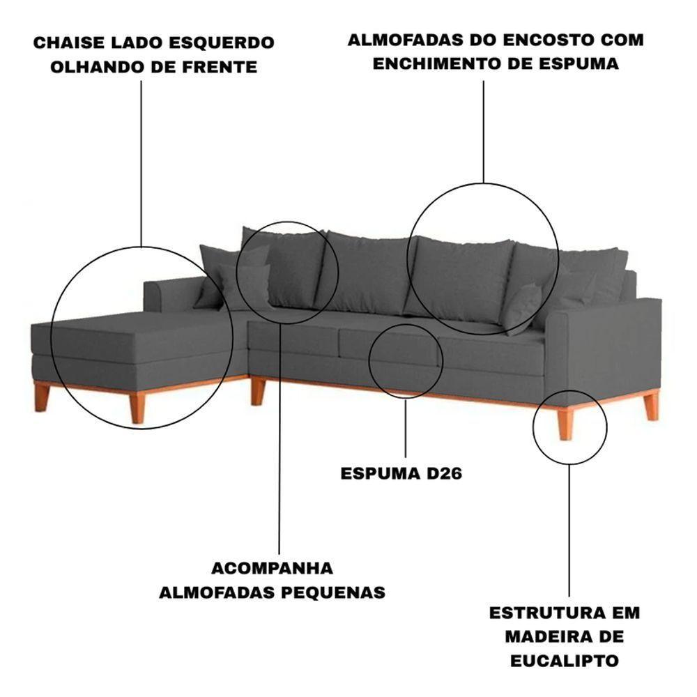 Sofá 4 Lugares Beny Com Chaise Esquerdo Suede Cinza - 3