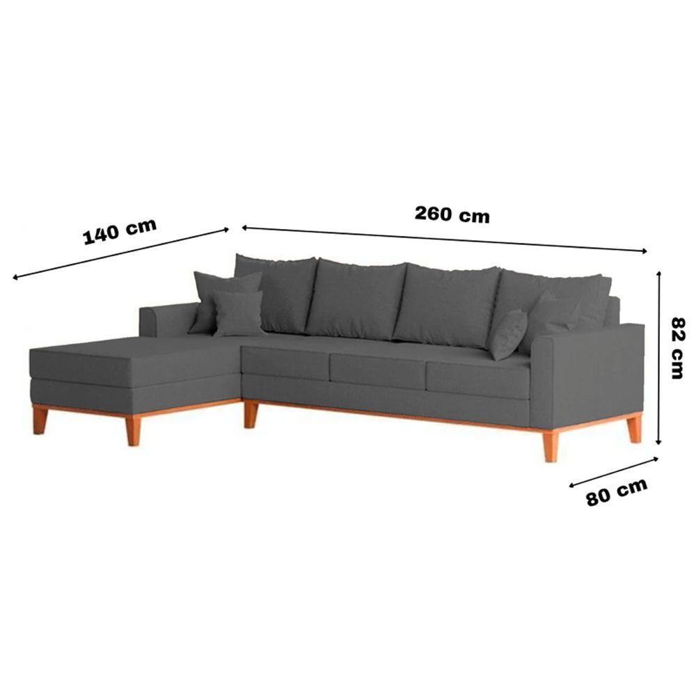Sofá 4 Lugares Beny Com Chaise Esquerdo Suede Cinza - 6