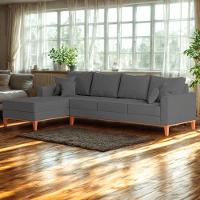 Sofá 4 Lugares Beny Com Chaise Esquerdo Suede Cinza - 1