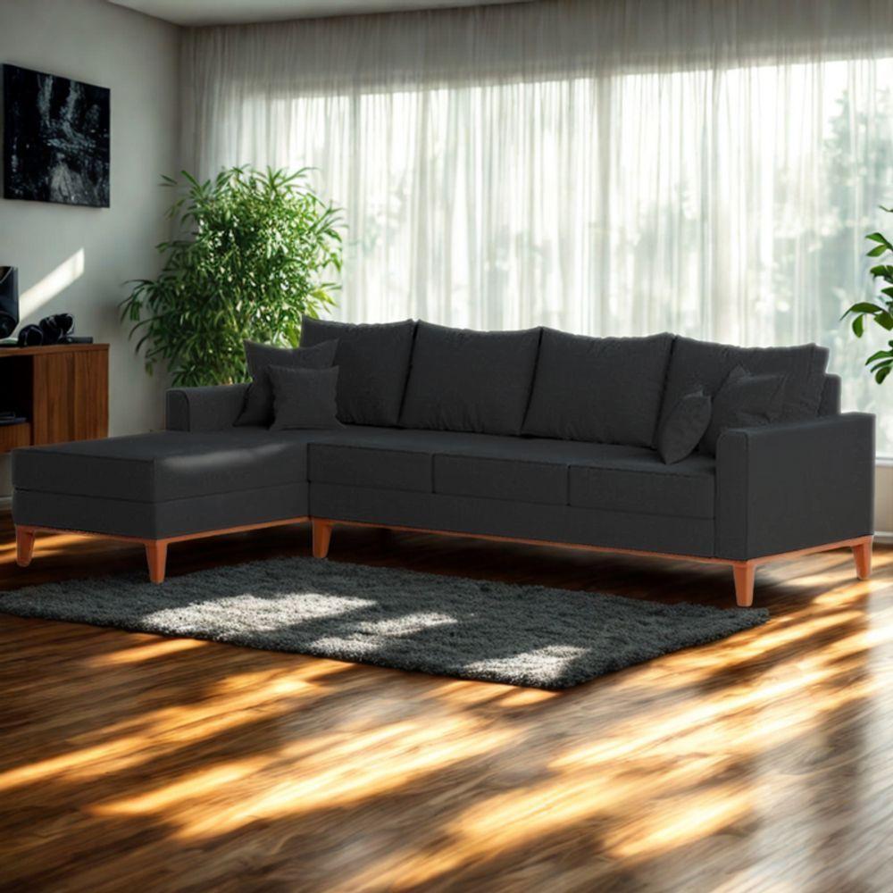 Sofá 4 Lugares Beny Com Chaise Esquerdo Linho Grafite - 1