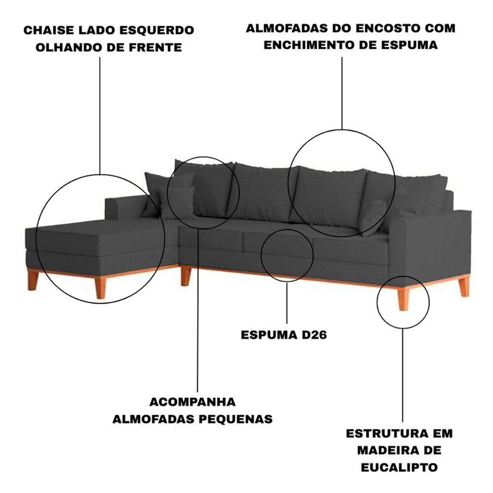 Sofá 4 Lugares Beny Com Chaise Esquerdo Linho Grafite - 3