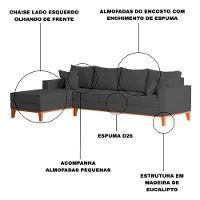 Sofá 4 Lugares Beny Com Chaise Esquerdo Linho Grafite - 3