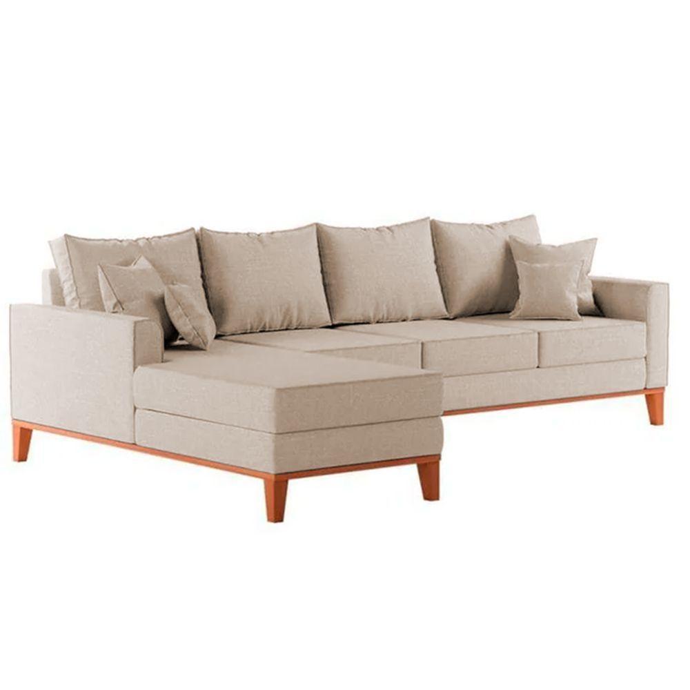 Sofá 4 Lugares Beny Com Chaise Esquerdo Linho Bege - 4