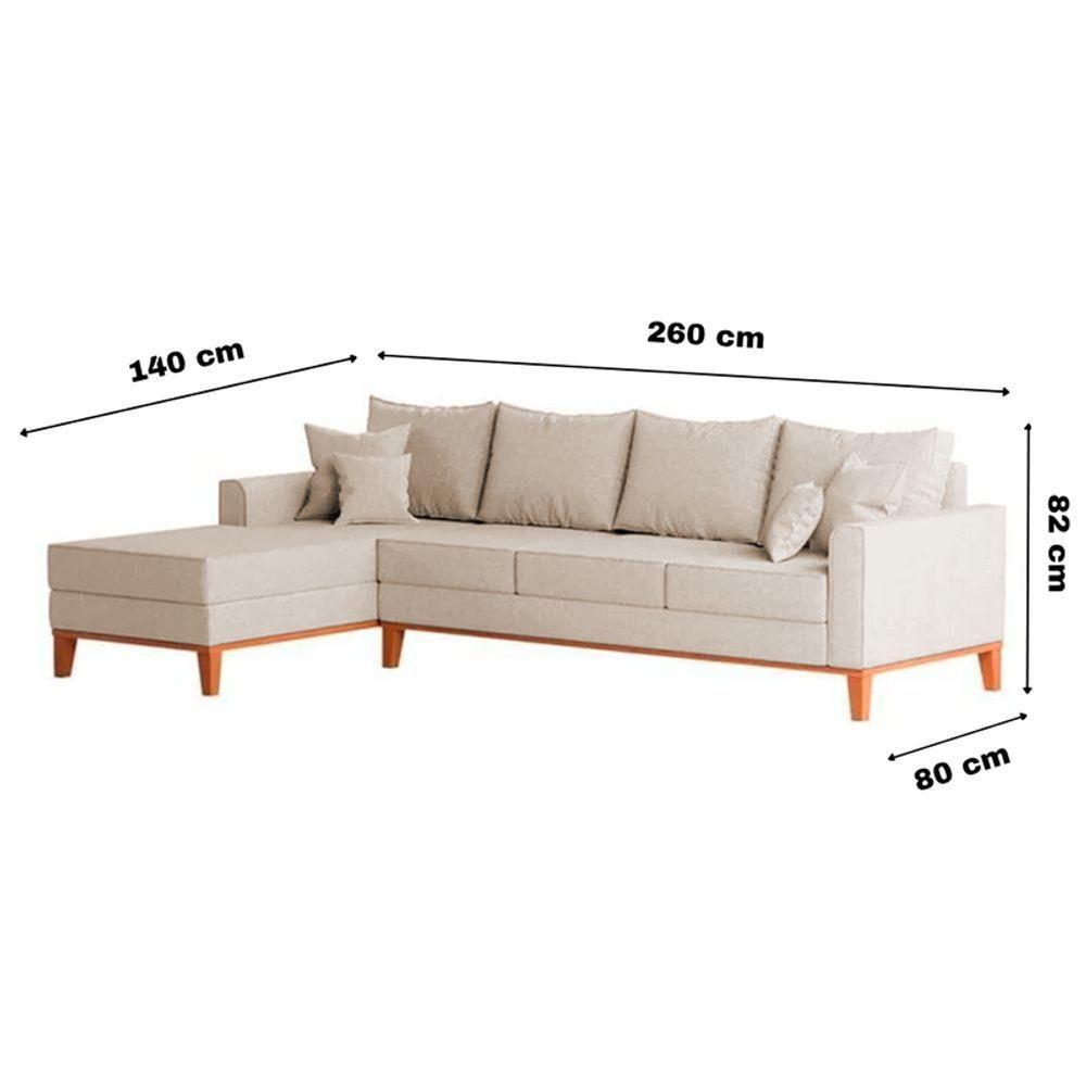 Sofá 4 Lugares Beny Com Chaise Esquerdo Linho Bege - 6