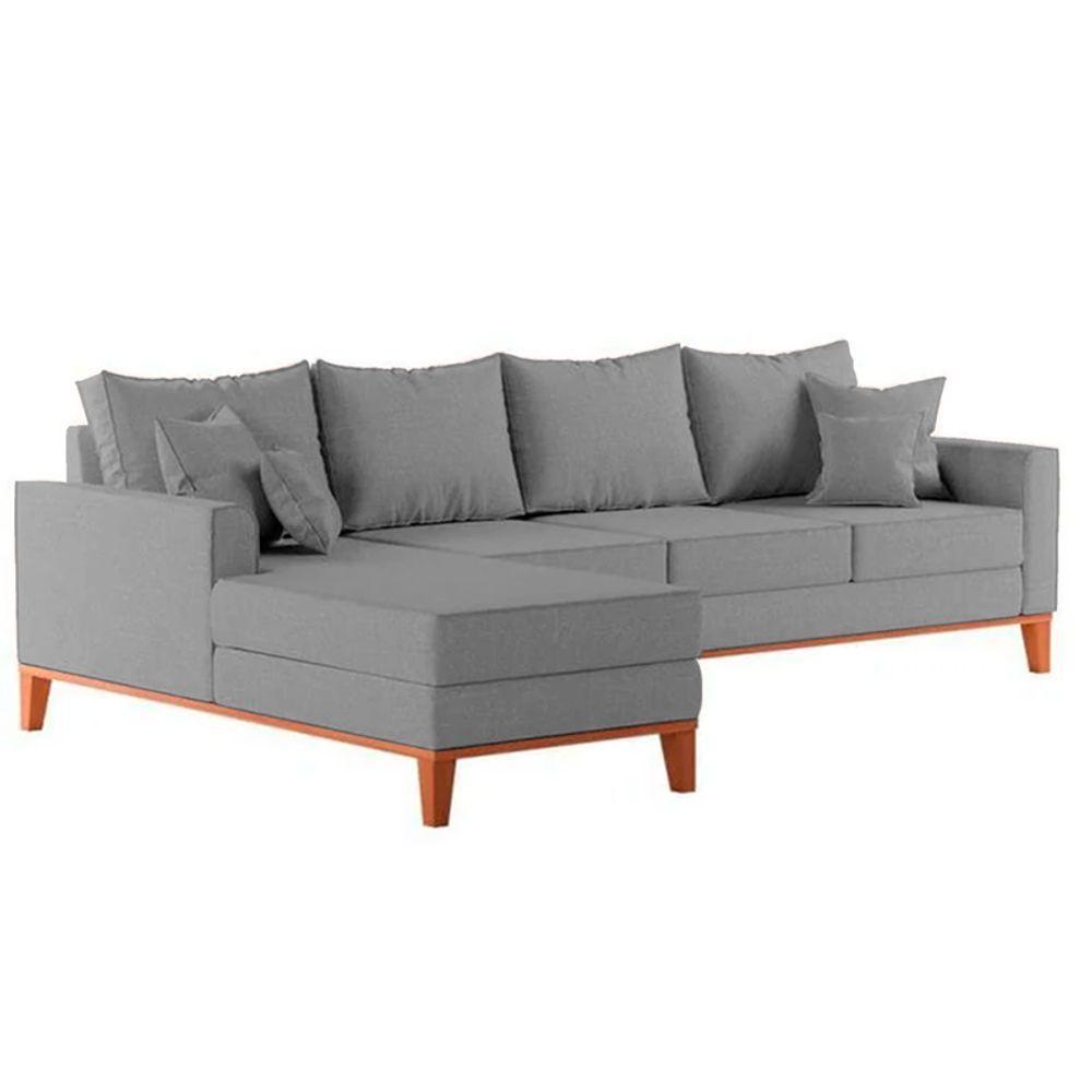 Sofá 4 Lugares Beny Com Chaise Esquerdo Linho Cinza - 4