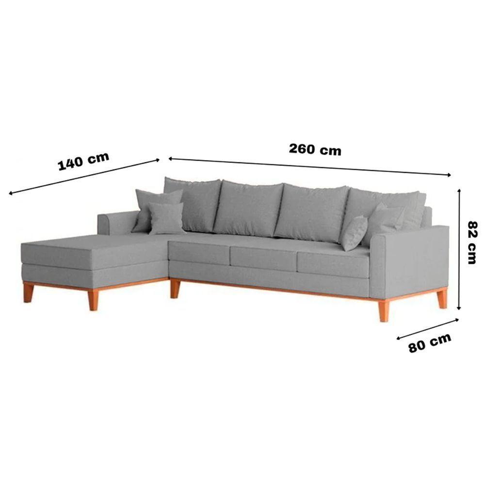 Sofá 4 Lugares Beny Com Chaise Esquerdo Linho Cinza - 6