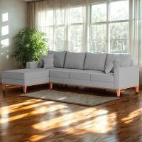 Sofá 4 Lugares Beny Com Chaise Esquerdo Linho Cinza - 1