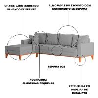 Sofá 4 Lugares Beny Com Chaise Esquerdo Linho Cinza - 3